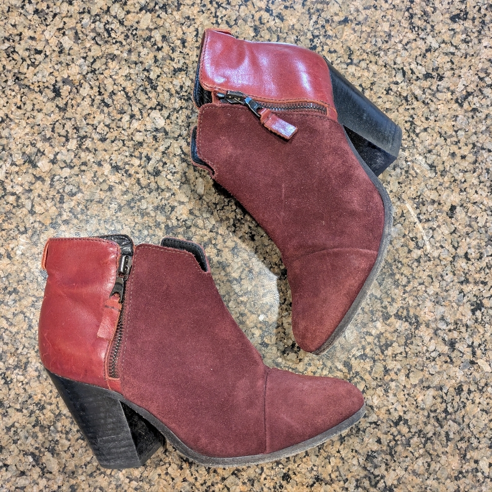 Rag & Bone Margot Suede Leather Burgundy Double Zipper Ankle booties Size 37.5